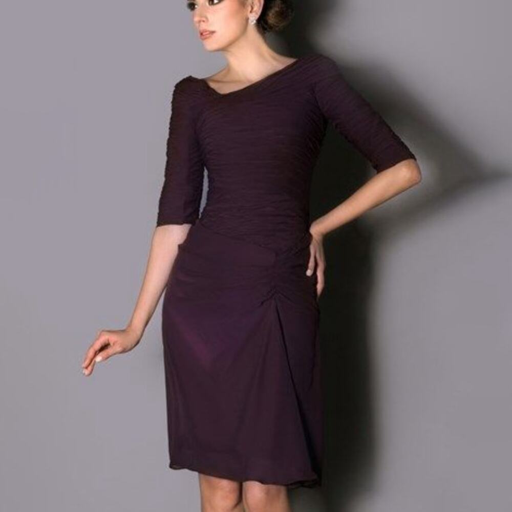Tadashi Shoji Purple Ruched Draped Chiffon Asymmetrical Dress Size Medium Formal
